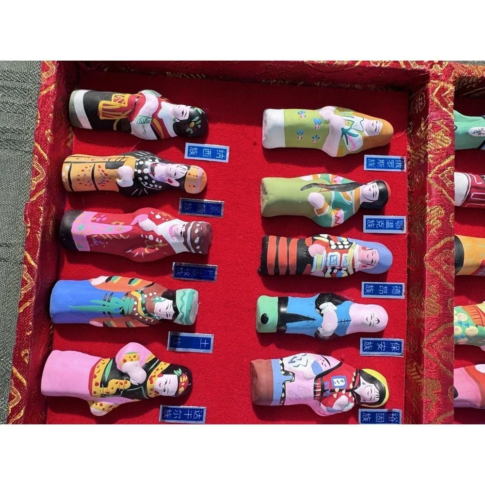 Vintage 56 Chinese Ethnic Groups Clay Women Figurines Complete Brocade Box Set
